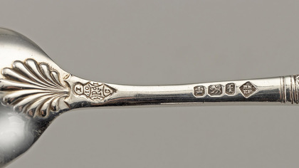 Victorian Sterling Silver Teaspoon (Set of 12) and Tongs Set - Lozenge/ Diamond Registration Mark